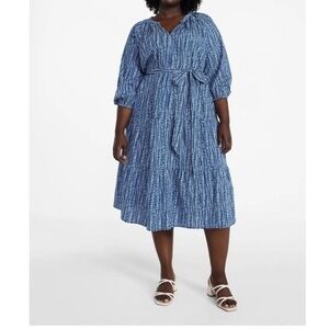 Terra & Sky Women's Plus Size Midi Peasant Dress Size 1X Blue and White